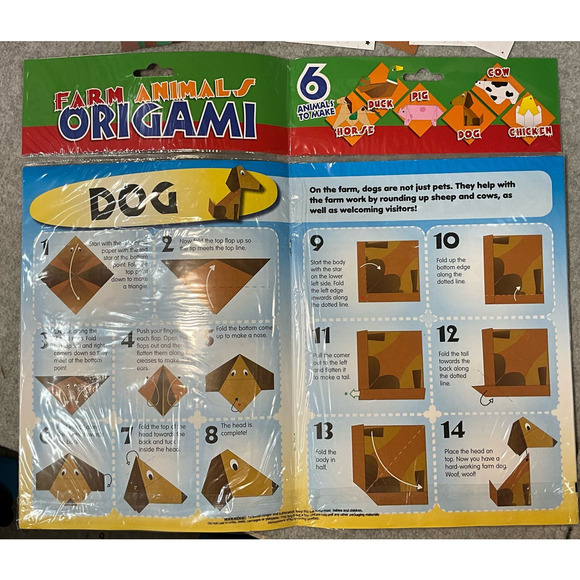 NEW IN PACKAGE Farm Animal Origami 6 Animals Background Practice Pages How Too - Picture 5 of 9